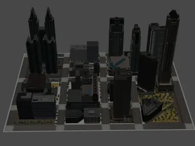 Realistic City with tall buildings Free low-poly 3D model
