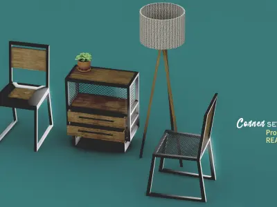 Interior corner set  industrial design Low-poly 3D model