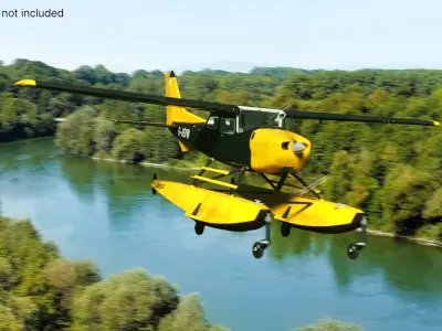  Seaplane with Pontoons Rigged for Maya 