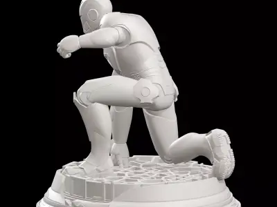 Iron Man Kneeling Statue On Pedestal Base 3D print model