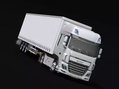 2018 DAF 106 XF EURO 6 4X2 Trailer Sider Low-poly 3D model