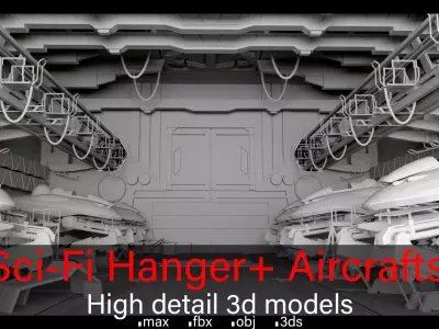 Sci-Fi Hanger- Aircrafts- High detail 3d models Low-poly 3D model