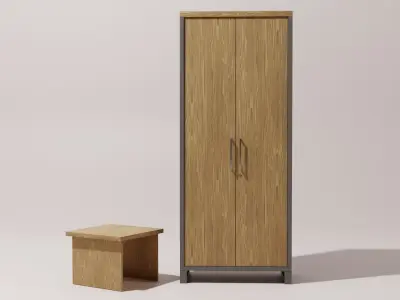 Wood Metal 2-Doors Office File Cabinet with Center Table Low-poly 3D model