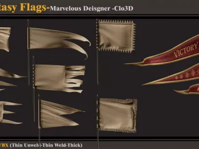 8 Fantasy Flagss -MDClo3D-ZPRJ-FBX -OBJ 3D model