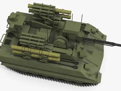  Uran-9 Robotic Combat Tank with Surveillance Sensors Green Rigged 