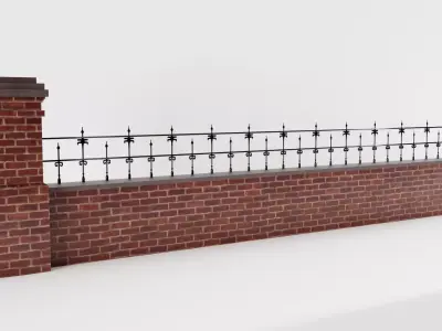 Brick and Iron Fence 3D model