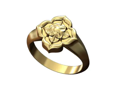 Corola flower ornament window signet ring US sizes  7 8 9 3D print model
