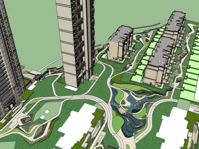 classical mall with apartment buildings 3D model