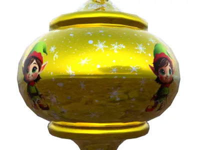 Christmas Elf Ornament Gold Bauble PBR Holiday Decoration Model Low-poly 3D model