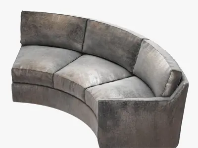 Cusom made assymetric curved grey velvet sofa 3D model