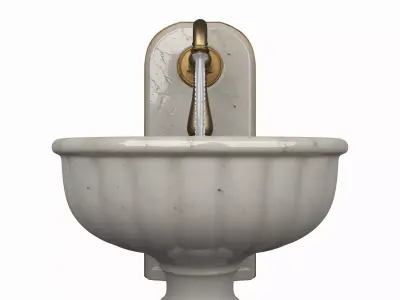 Luxurious 3D Bank Water Fountain Marble Basin and Brass Details 3D model