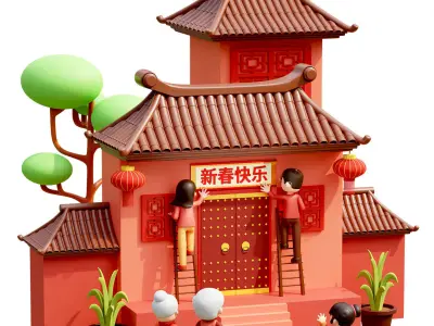 Elements of happy reunion in the Chinese New Year 3D model