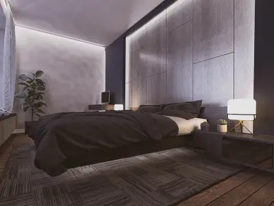 Bedroom with walls and wooden floors Low-poly 3D model