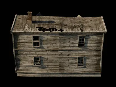 Abandoned House with Interior Low-poly 3D model