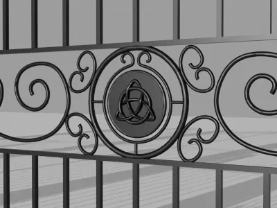 Iron  fence with bricks column 3D model