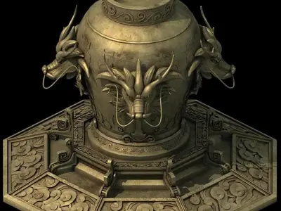 Game Architecture - Bronze - Dragon - wine altar 3D model