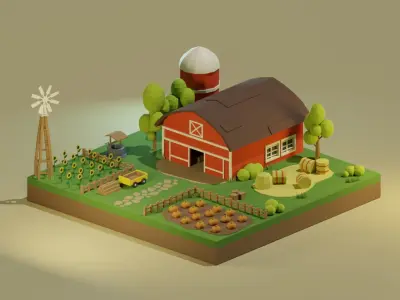 Farm For mobile game Low-poly 3D model