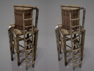 Wooden Water Tower Low-poly 3D model