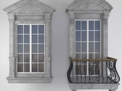 classical style window and balcony Low-poly 3D model
