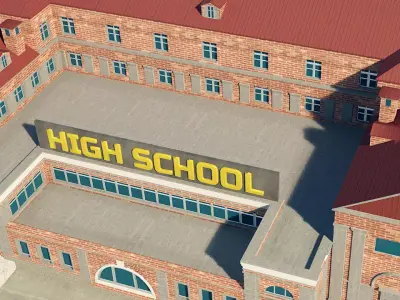 School Building 3D Model Game-Ready Low-poly 3D model