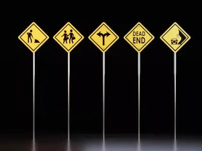 Realistic Road Sign Collection Low-poly 3D model