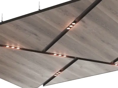 Wooden suspended ceiling with lighting 44 3D model