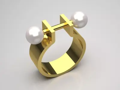 woman minimal pearl gold ring pr0011 3D print model