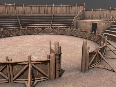 Medieval Wooden Fight Arena PBR Low-poly 3D model