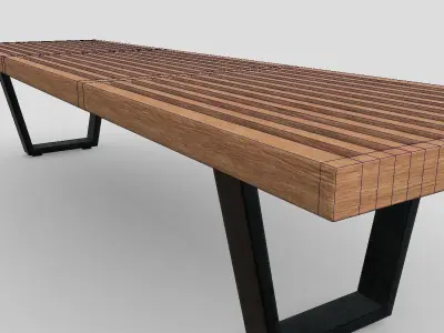 Bench 4 wooden with legs Low-poly 3D model