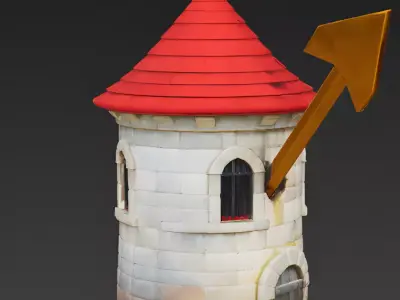 The Gilded Strike Pierced Stone Tower 3D Model Low-poly 3D model