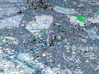 Shibuya Railway System Road Network Streets and Buildings 3D model