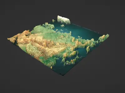 Russia Map Topography Low-poly 3D model