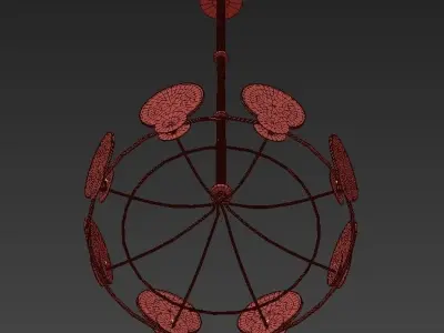 PETRA gold chandelier with two round circles hanging from it 3D model
