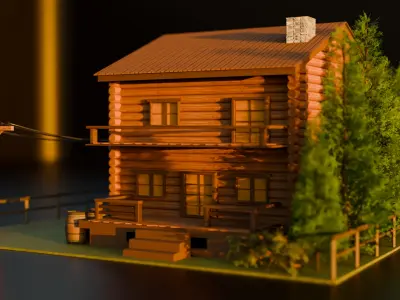 Wooden House Low-poly 3D model