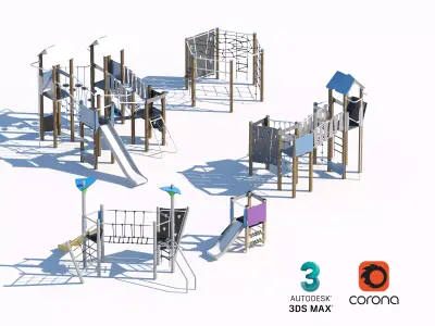 Modern Adventure Playground Structures 3D model
