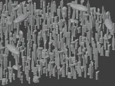 Sci-Fi Buildings Pack - 12 LOWPOLY 3D models Low-poly 3D model