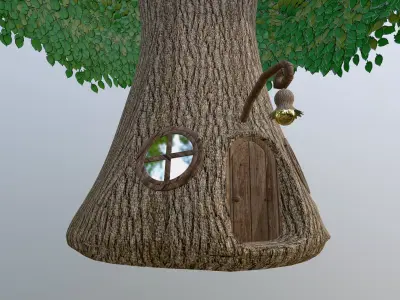 Fantasy Tree House with Dense Green Foliage 3D model