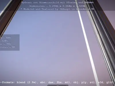 Hinweisschild Hydrant Rot mit Pfosten und Rahmen Low-poly 3D model