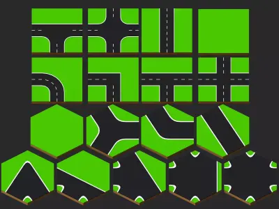 modular road system low poly 3d model pack Low-poly 3D model