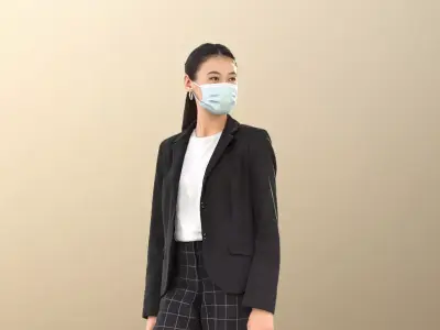 Francine 11280 - Masked Asian Woman Standing Low-poly 3D model