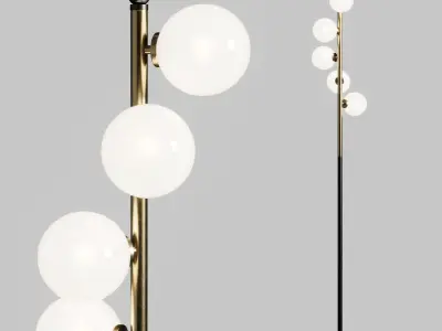 Modern White Globe Glass 6-Light Floor Lamp with Round Marble Low-poly 3D model