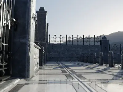 modular street construction in steampunk gothic style Low-poly 3D model