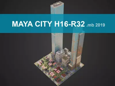 Realistic City District H16-R32 MAYA Low-poly 3D model