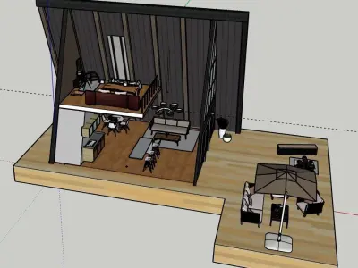 Cabin with all interiors and exteriors Low-poly 3D model