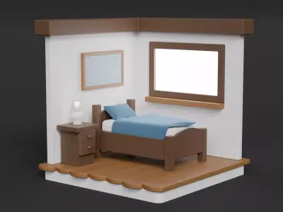 Stylized Isometric Bedroom 3D model