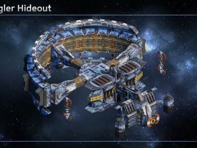 Modular Pirate and Smuggler Space Station Low-poly 3D model