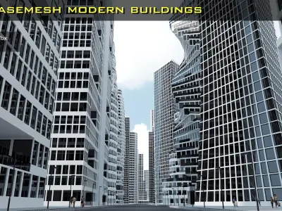 40 Basemesh modern buildings Low-poly 3D model