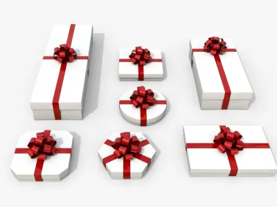  Gift Boxes - Flat Set with Tied Ribbon Rosette 