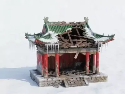 Destroyed Winter Chinese Temple Hall - Environment Asset Low-poly 3D model