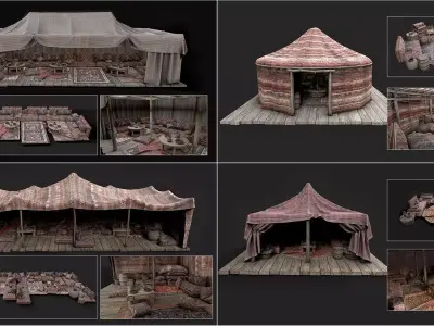 Old Traditional Eastern Nomads Tent  Low Poly PBR Collection 3D Model Pack